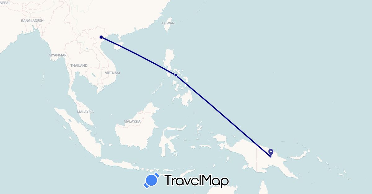 TravelMap itinerary: driving in Papua New Guinea, Philippines, Vietnam (Asia, Oceania)
